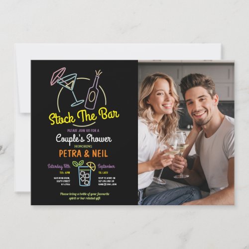 Photo Stock The Bar Party Neon Couple Shower Invitation
