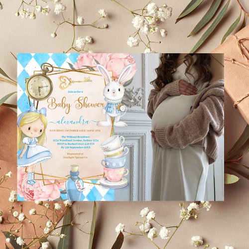 Photo Story Book Alice in Wonderland Baby Shower Invitation