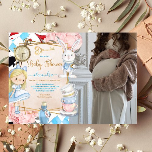 Photo Story Book Alice in Wonderland Baby Shower Invitation