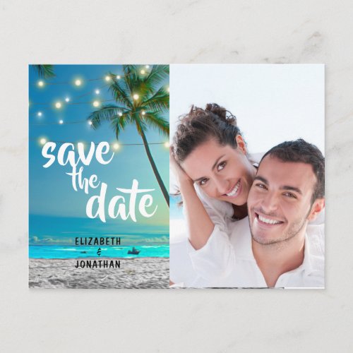 Photo String Lights Tropical Beach Save The Date Announcement Postcard