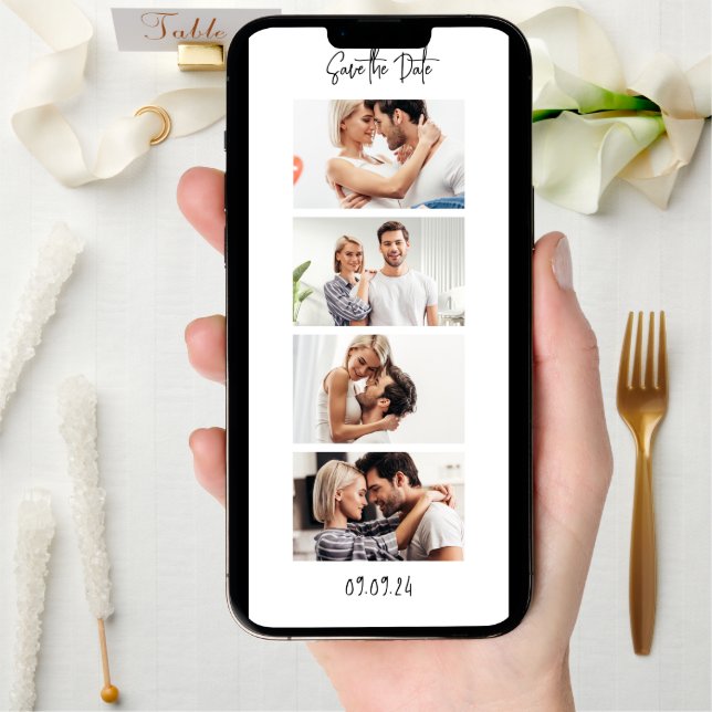Photo Strip 4 Pictures QR Code Photobooth Wedding Save The Date (Front Digital)