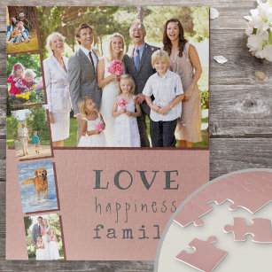 Photo Strip Collage Love Happiness Family Pink Jigsaw Puzzle