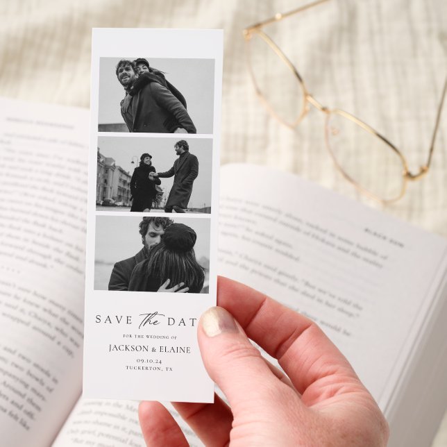 Photo Strip Minimalist Save the Date Wedding Bookmarks (Hand)