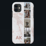 Photo Strip Pink Marble Personalized Initials iPhone 11 Case<br><div class="desc">Personalize with your own photos and name</div>