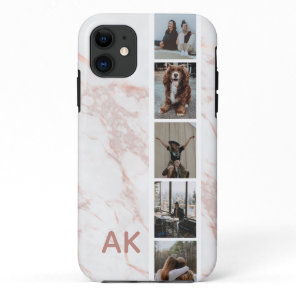 Photo Strip Pink Marble Personalized Initials iPhone 11 Case