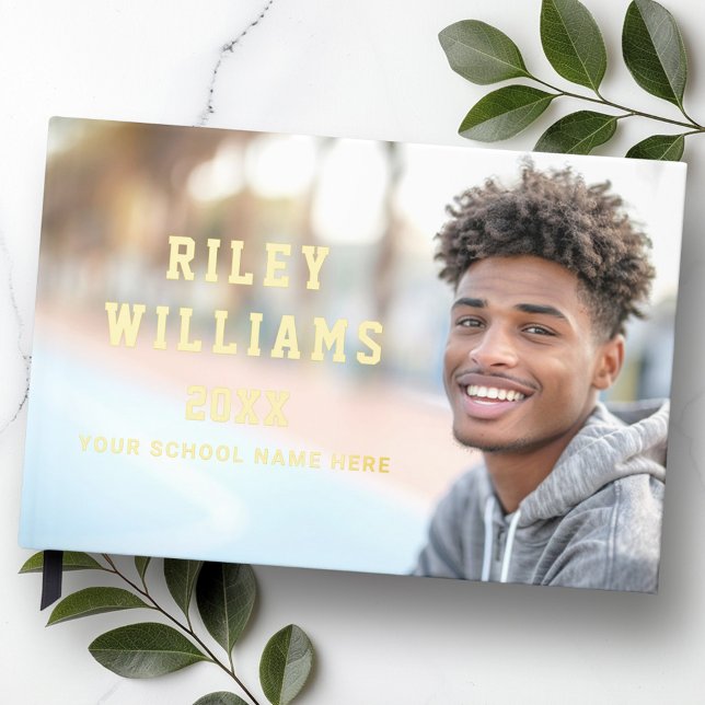 Photo student graduate graduation dark blue foil guest book  (Photo student graduate graduation dark blue guest book)