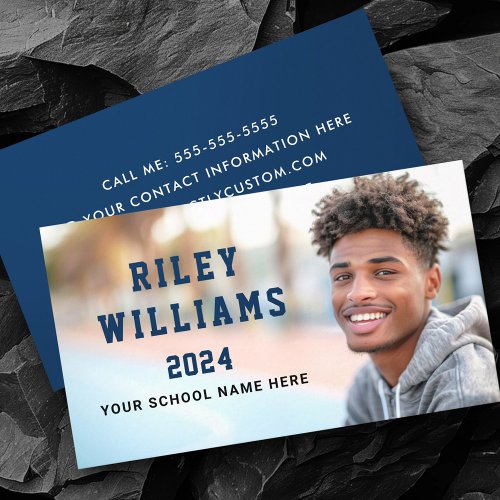 Photo student graduation networking dark blue business card