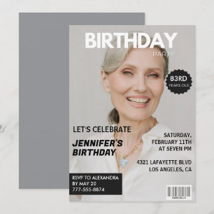 Photo Stylish Magazine Cover for her 83rd birthday Invitation