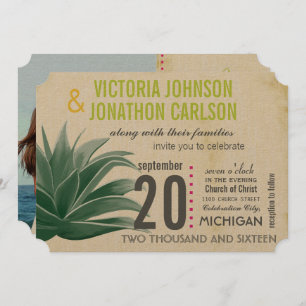 Photo Succulent Aloe Pink Lime Hydrangea Wedding Invitation