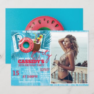 Photo Summer Pool Party Birthday Invitation