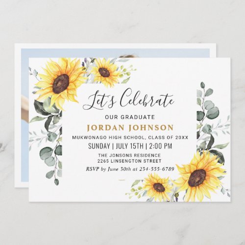 PHOTO Sunflower Eucalyptus  Graduation Party  Invitation