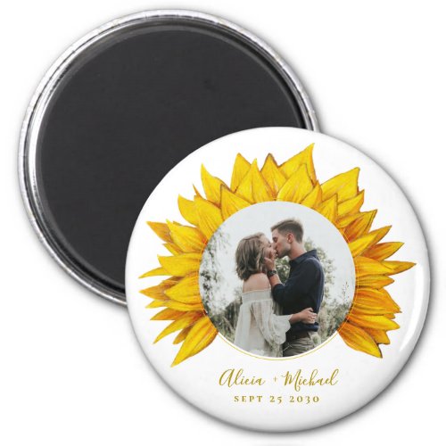 Photo sunflower rustic wedding save the date magnet
