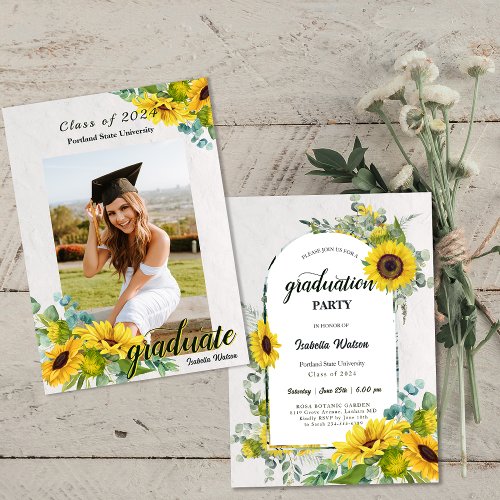 Photo Sunflower Script Graduation Party Invitation