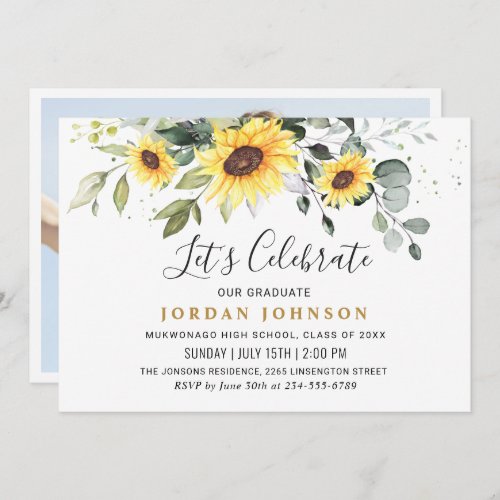 PHOTO Sunflowers Eucalyptus Graduation Party  Invitation