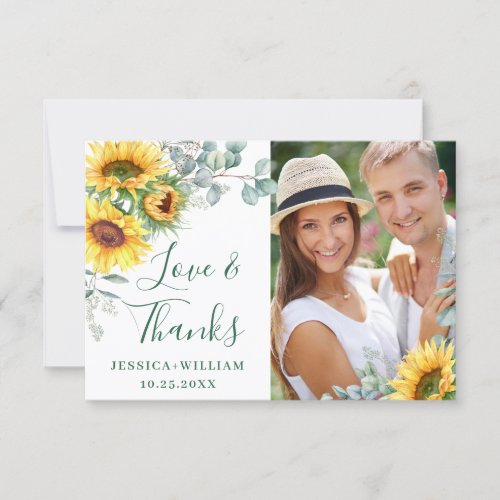 PHOTO Sunflowers Eucalyptus Rustic Wedding Thank You Card