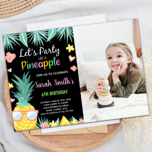 Photo SunGlass Black Pineapple Party Birthday Invitation