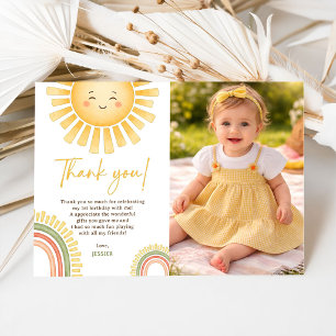 Photo Sunshine And Rainbow Birthday Party Thank You Card