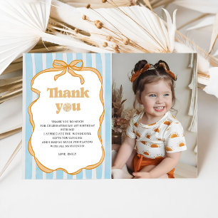 Photo Sunshine Blue Gingham Birthday Party  Thank You Card