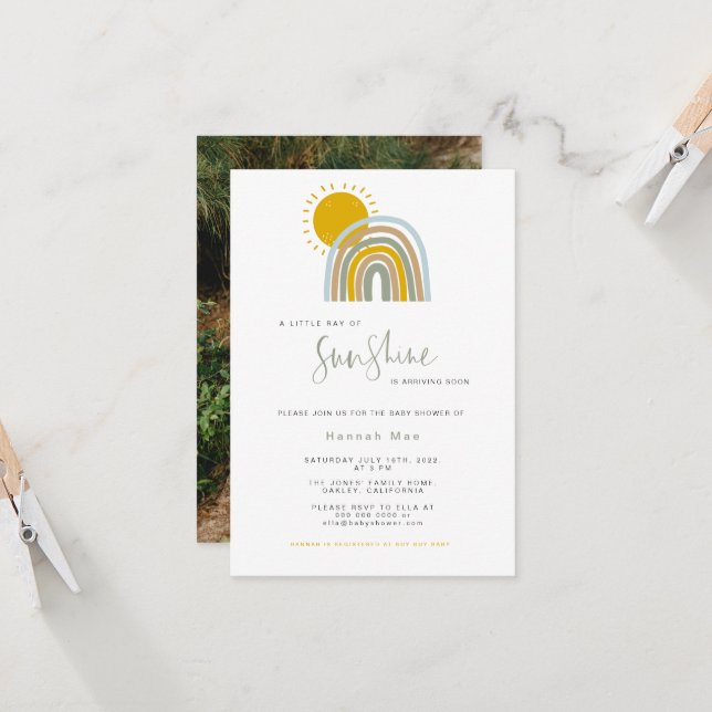 Photo Sunshine Rainbow Baby Shower Invitation (Front/Back In Situ)