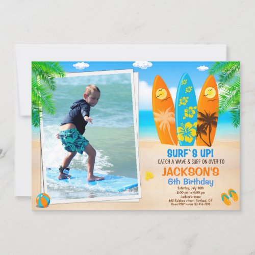 Photo Surfing birthday invitation Surfboard invite