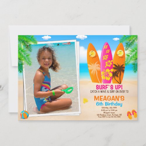 Photo Surfing birthday invitation Surfs up party