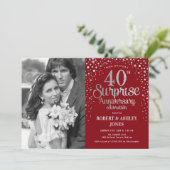 Photo Surprise 40th Anniversary - Ruby Red Silver Invitation (Standing Front)