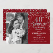 Photo Surprise 40th Anniversary - Ruby Red Silver Invitation (Front/Back)