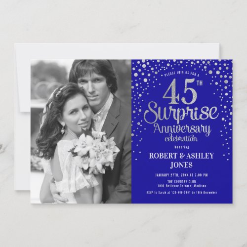 Photo Surprise 45th Anniversary _ Blue Silver Invitation