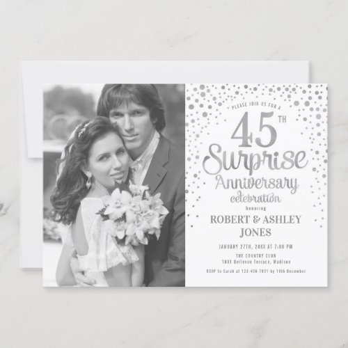 Photo Surprise 45th Anniversary _ White Silver Invitation