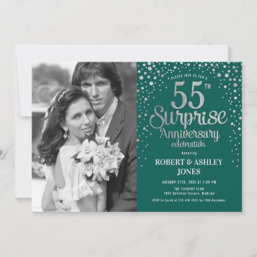 Photo Surprise 55th Anniversary _ Green Silver Invitation