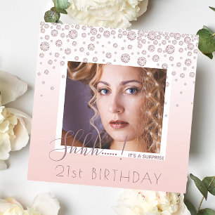 Photo Surprise Birthday Party rose gold diamonds Invitation