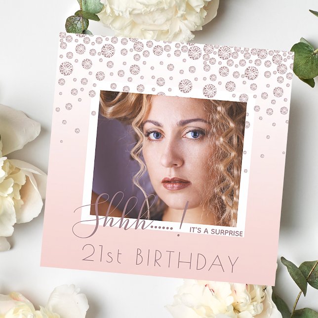 Photo Surprise Birthday Party rose gold diamonds Invitation (Creator Uploaded)
