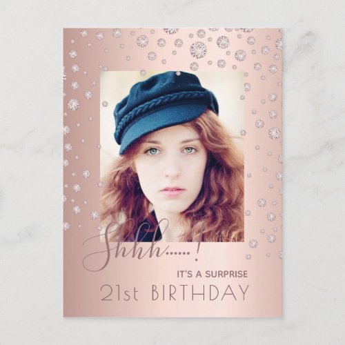 Photo Surprise Birthday Party rose gold invitation Postcard