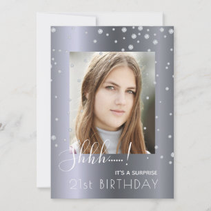 Photo Surprise Birthday Party silver diamonds Invitation