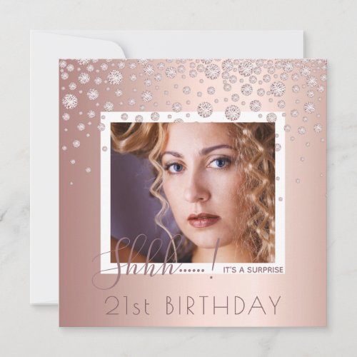 Photo Surprise Birthday rose gold pink diamonds Invitation