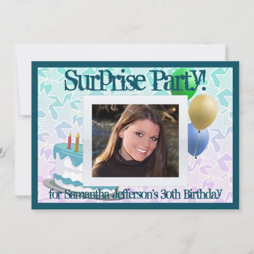 Photo Surprise Party Invitations, Blue and White