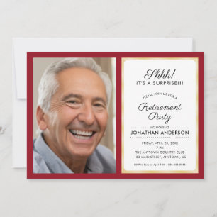 Photo Surprise Retirement Party   Red and Gold Invitation