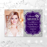 Photo Sweet 16 Birthday - Kiss Purple Silver Invitation<br><div class="desc">Photo Sweet 16 Birthday - Kiss Purple Silver. Sweet sixteen birthday party invitation with your photo. Features script font,  lips kiss and confetti. Classy purple design with faux glitter silver. Perfect for an elegant glam 16th bday celebration.</div>