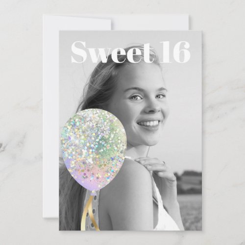 *~* PHOTO Sweet 16 Birthday Rainbow Balloon AP29 Invitation