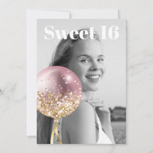 *~* PHOTO Sweet 16 Birthday Rose Balloon AP29 Invitation