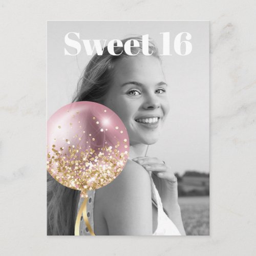 * PHOTO Sweet 16 Birthday Rose Balloon AP29 Invitation Postcard