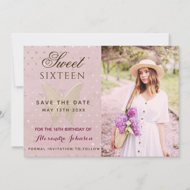 Photo Sweet 16 Birthday Save The Date (Front)