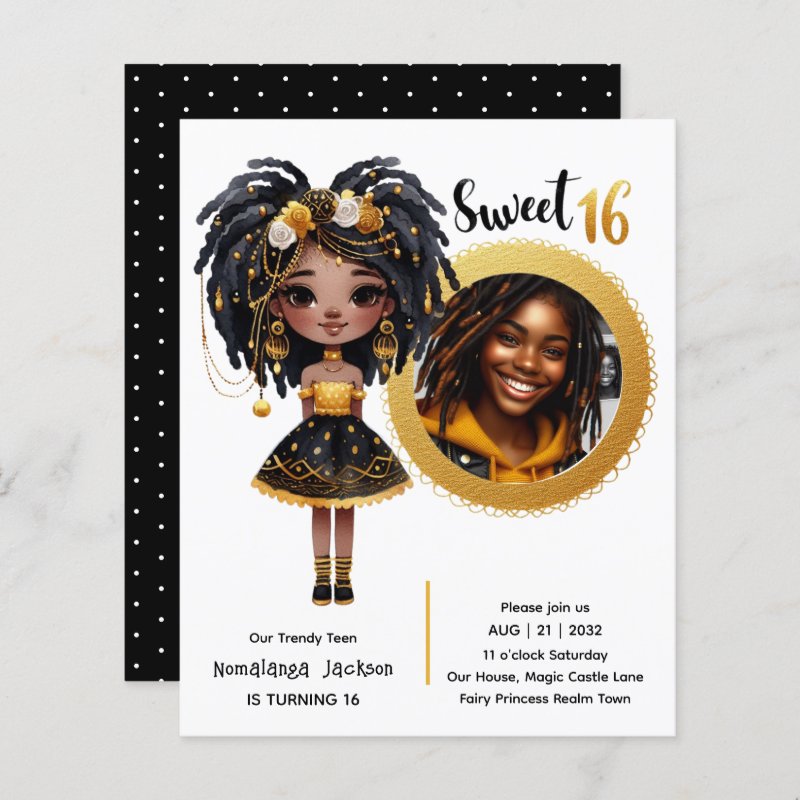 PHOTO Sweet 16 Black Teen Birthday Black Gold