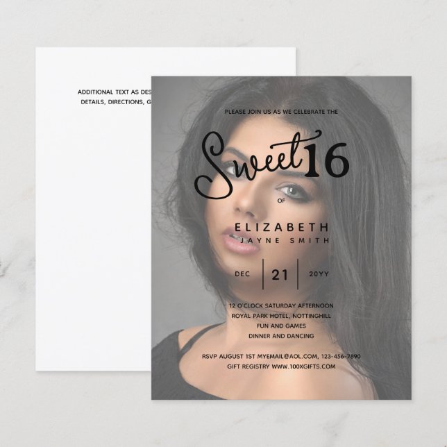 PHOTO SWEET 16 Modern Elegant Budget Birthday (Front/Back)