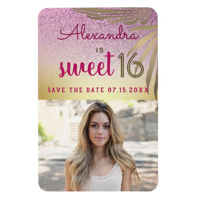 Photo Sweet 16 Save The Date Tropical Palm Tree Magnet (Vertical)
