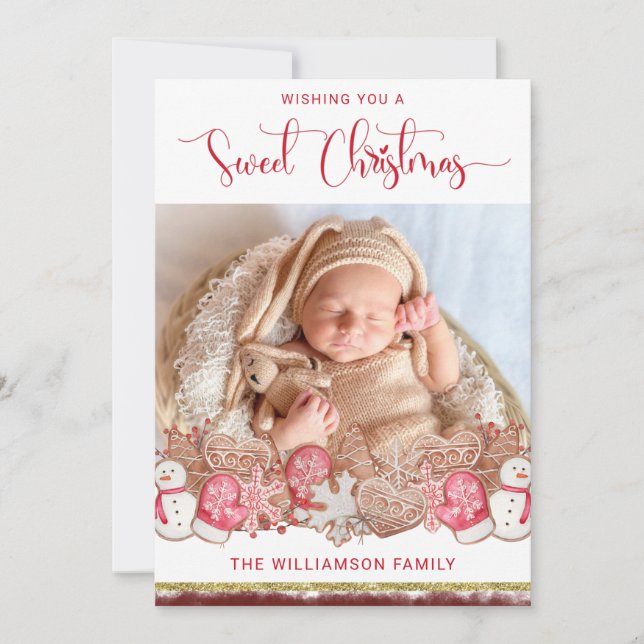 Photo, Sweet Christmas Holiday Gingerbread Cookies Card (Front)