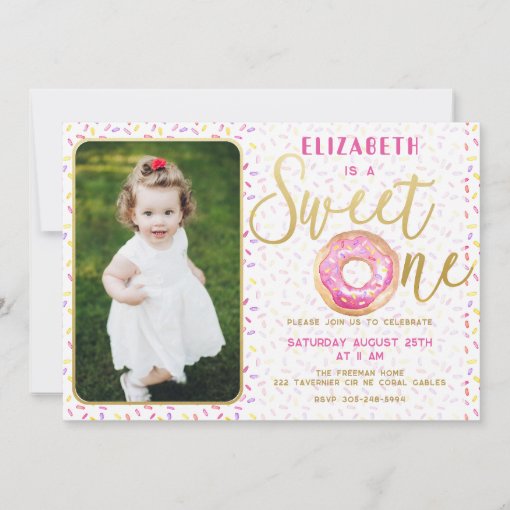 Photo Sweet One Donut Birthday Party Invitation | Zazzle