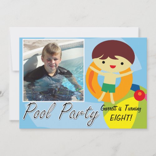 Photo Swimming Summer Boy Pool Party  Birthday Invitation