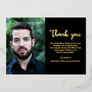 Photo Sympathy Bereavement Funeral Black Gold Foil Invitation