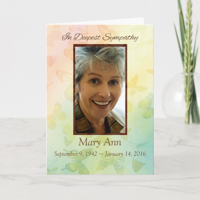 Photo Sympathy Customizable Name and Date, Butterf Card (Front)